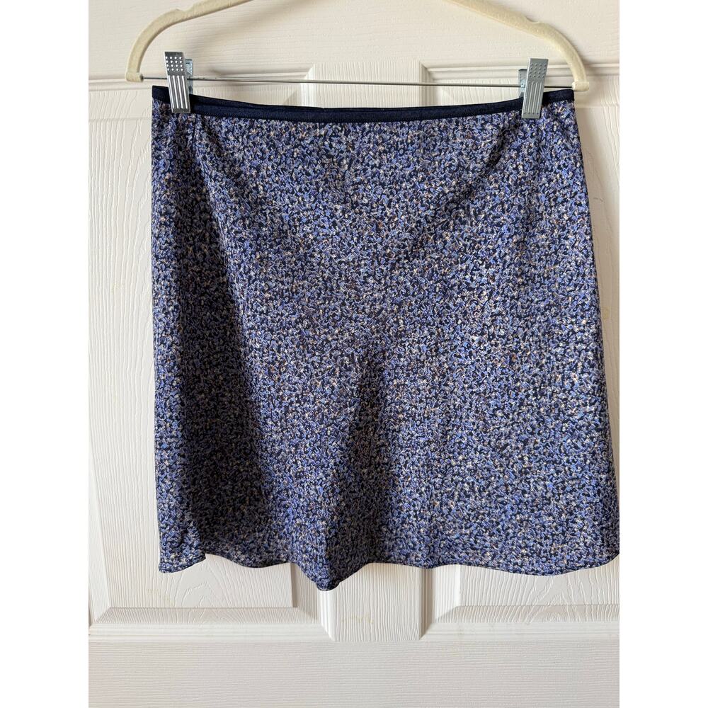 Exact Change Blue Abstract Print Mini Skirt Y2K 90s Elastic Ribbon Waist Size L